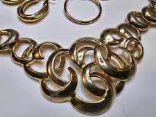 Vintage 1980s Gold Chunky 80s Retro Necklace & 2 Hugger Earrings Jewelry Glam