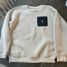 Abercrombie Kids 13/14 Sherpa Pullover Cream Fleece Sweatshirt Logo Pocket