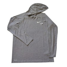 Nike Swim Top Men M Gray Dri-Fit UPF 40 Hooded Athletic Logo Long Sleeves