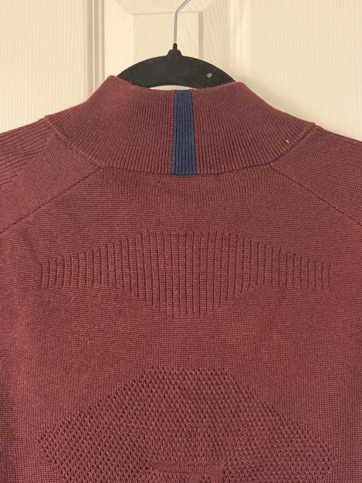 $268 RLX Ralph Lauren Performance Wool Blend Half-zip Sweater Large Burgundy - Image 4 of 4