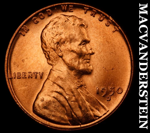 1950-D Lincoln Wheat Cent- Red- Choice Gem Brilliant Uncirculated Luster #J3860
