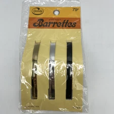 Vintage 1970s Goody Stay Tight 3 Pack Barrettes 3.75" Gold Silver Bronze
