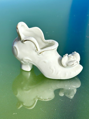 Vintage Porcelain White Shoe Figurine Floral Occupied Japan High Heel Miniature 