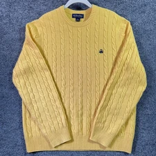 Brooks Brothers Cable Knit Fisherman Sweater Large Lambs Wool Logo Preppy Casual