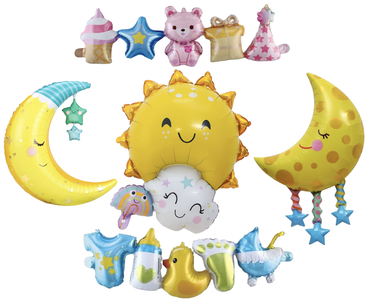 6PCS Sun & Cloud Foil Balloons - Mylar Birthday Party Decorations For Baby Shower Theme Events