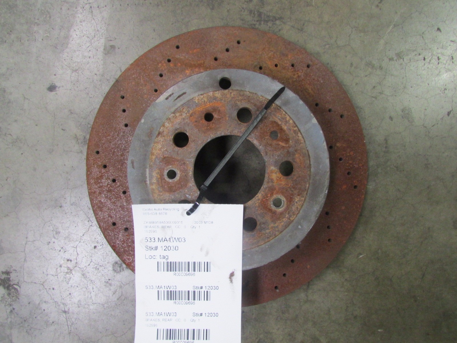 Maserati Coupe, Spyder, Rear Brake Rotor, Cross Drilled, Used, P/N 192996