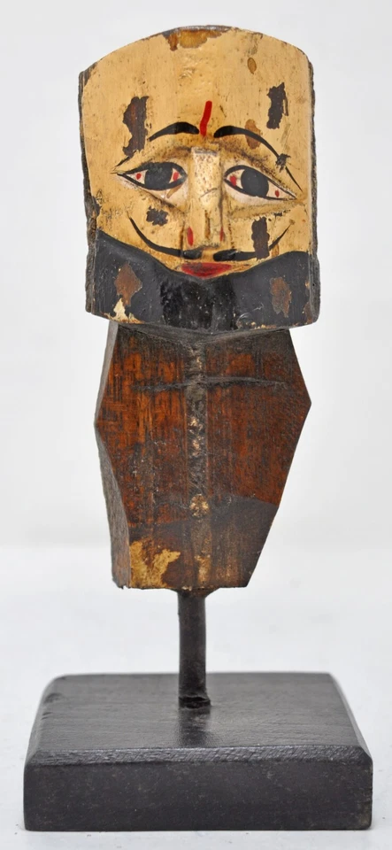 Estatuilla cabeza marioneta de madera vintage original tallada a mano pintada Foto 2 de 4