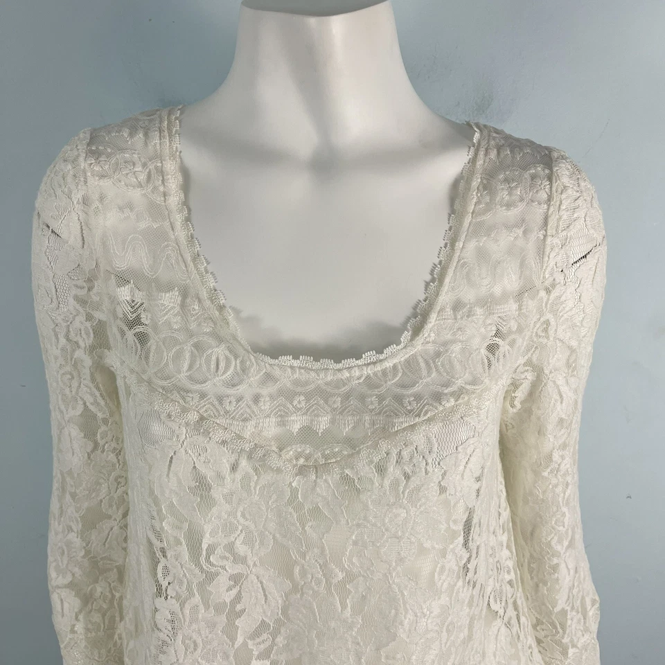 Camisa túnica Free People encaje transparente top blanca talla pequeña caprichosa boho gitana Foto 3 de 4
