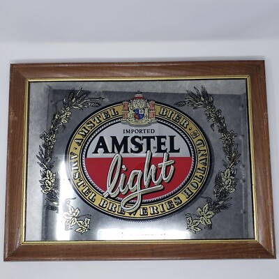 1992 Vintage Mancave Bar Mirror Advertising Amstel Light Beer 15x20