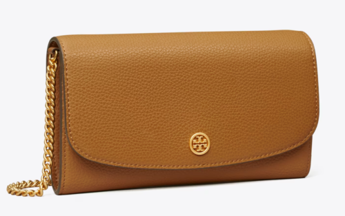 NEW! NWT TORY BURCH Robinson Pebbled Leather Wallet on Chain Tiger's Eye
