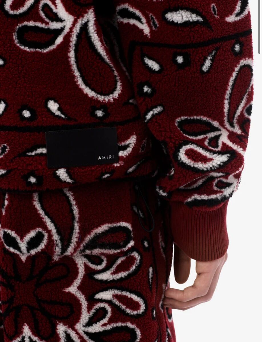 AMIRI Red Paisley Bandana Leather Trimmed Hoodie Size Large AMIRI Red Paisley Bandana Leather Trimmed Hoodie Size Large