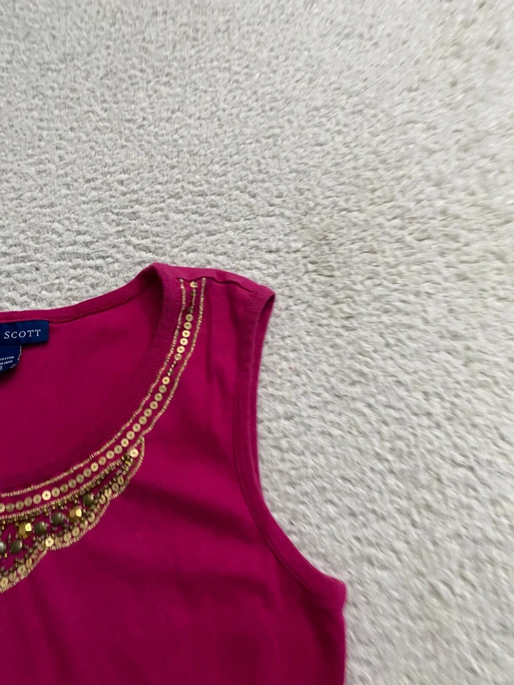 Camiseta sin mangas Karen Scott para mujer lentejuelas con cuentas sin mangas cuello redondo rosa talla S Foto 3 de 4