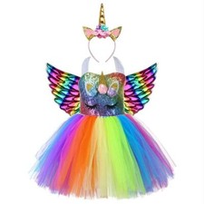 New Unicorn Toddler Clothes Fairy Wings Tutu Skirt Horn Party Girls Kids Dress