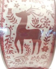 2.5" X 50 Yds Premium Wired Edge Holiday Ribbon - White w/Red Reindeer Mega Roll