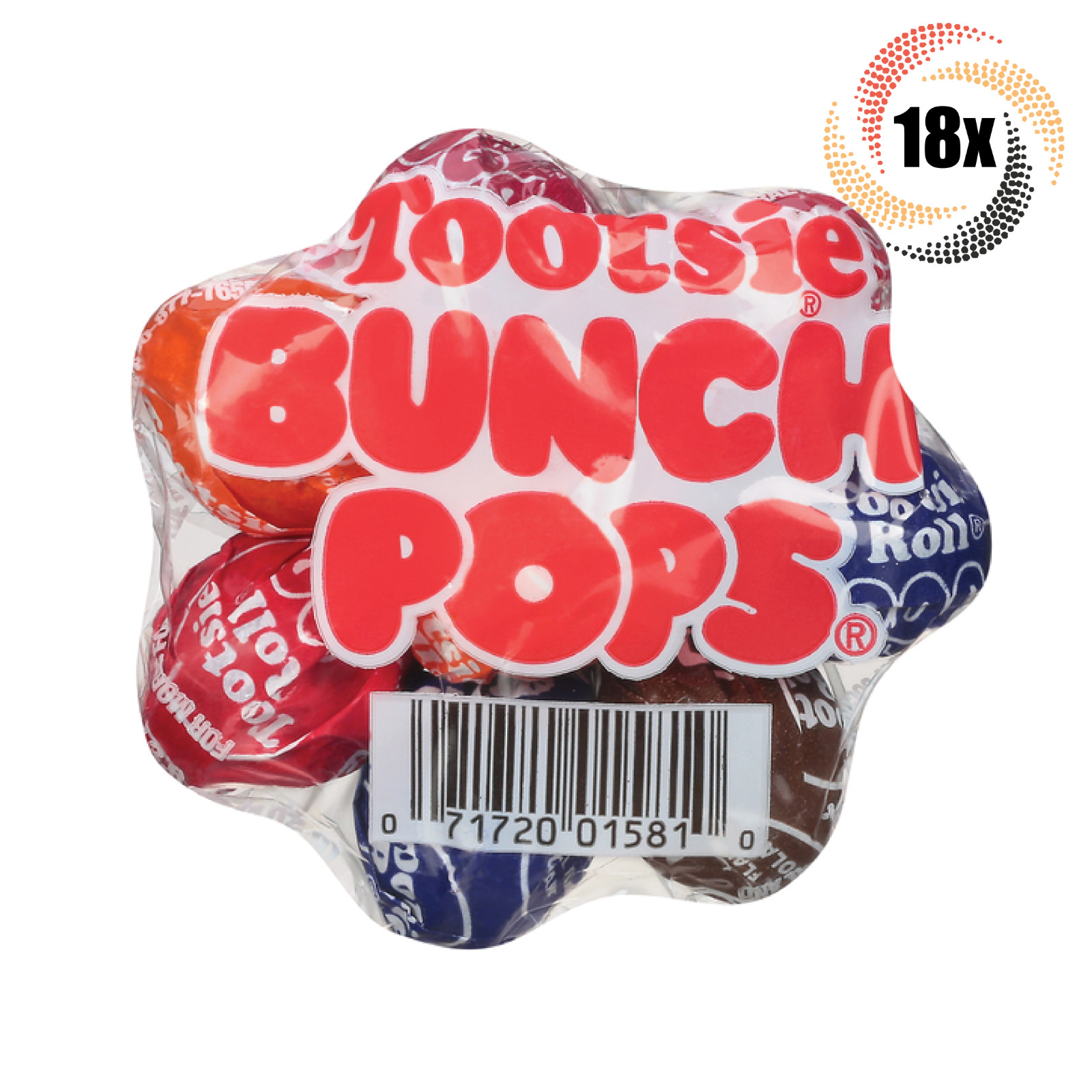 18 упаковок оригинальных леденцовых конфет Tootsie Bunch Pops с разнообразным вкусом | по 8 пакетиков в каждой
