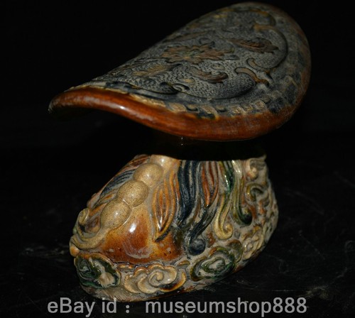 7.6" Old Chinese Tang Sancai Porcelain Lion Beast Flower Pattern Statue Pillow - Picture 12 of 14