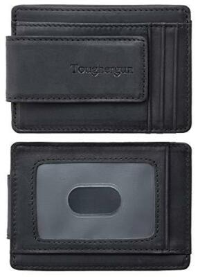 Toughergun Genuine Leather Magnetic Front Pocket Money Clip Wallet RFID
