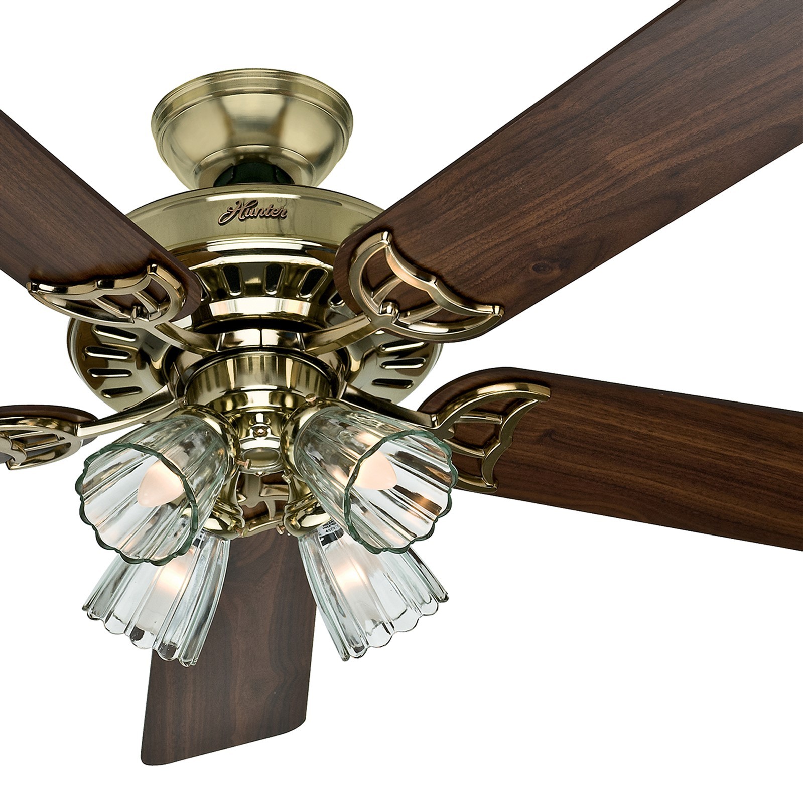 Hunter 52 Bright Brass Finish Ceiling Fan Four Light Fitter W