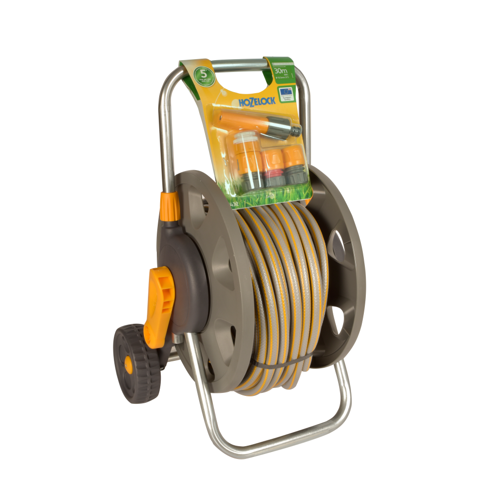 CARRELLO AVVOLGITUBO CHARIOT CON TUBO DA 20 MT.+RACCORDI HOZELOCK