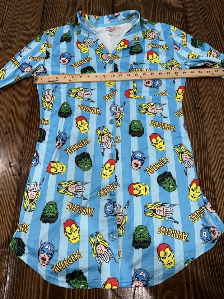 Camisa pijama noite sono Marvel Avenger’s adulto XS - azul bebê - Imagem 2 de 4