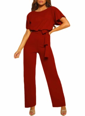 Dokotoo Eleganter Jumpsuit für Damen, kurzärmlig, Rundhalsausschnitt, L