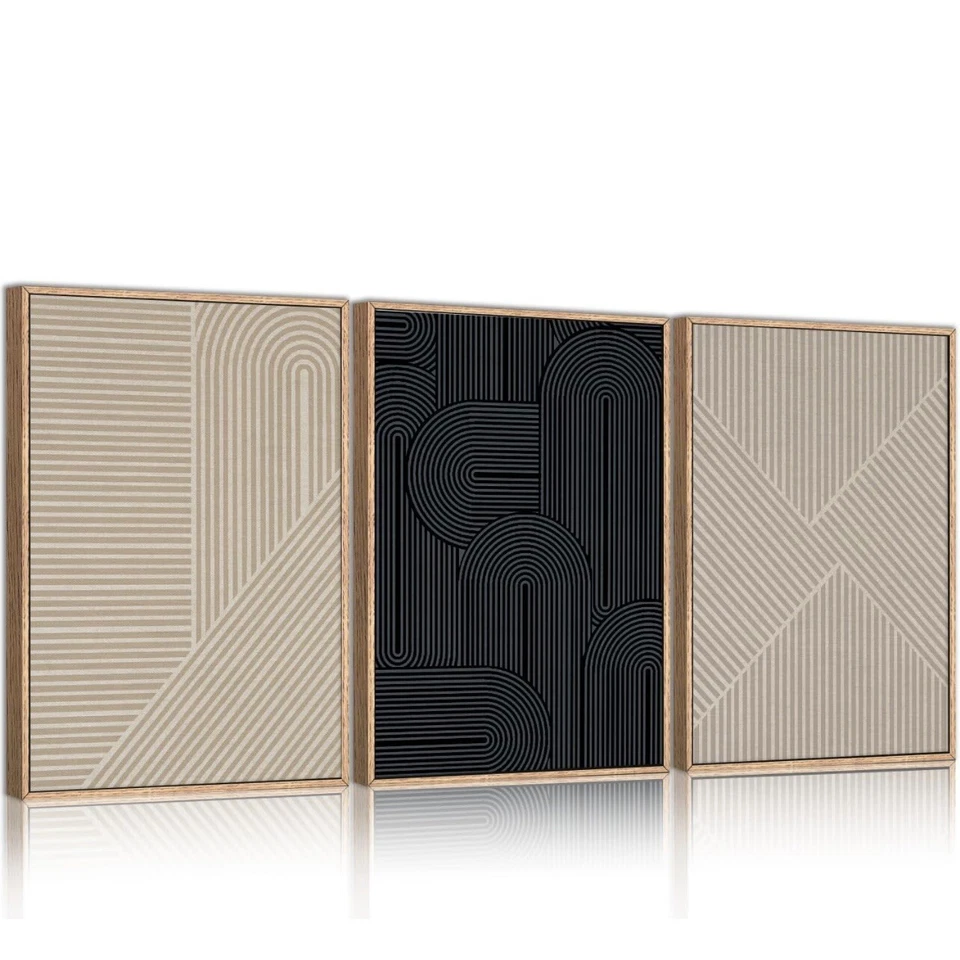 Nuevo West Elm Gran Conjunto Abstracto de 3 Lienzo Enmarcado Arte de Pared Pinturas Decoración 24" Foto 3 de 4