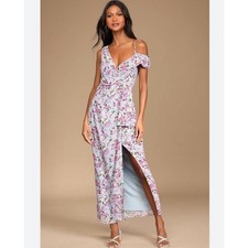 With a Flourish blue floral print off the shoulder maxi Lulus size medium NEW