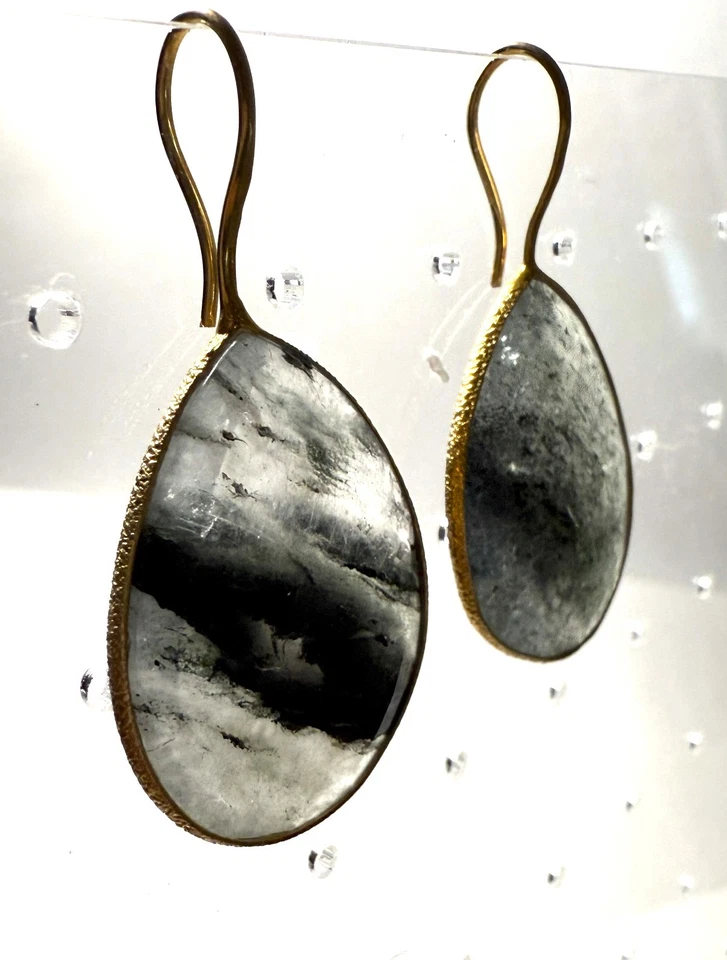 Delicious 14K gold vermeil Jemma Sands Black Rutilated Quartz drop earrings! - Image 3 of 3
