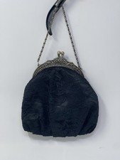 Vintage Black Floral lace Kiss Lock Lined Clutch Purse w/ Chain