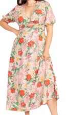 Old Navy Fit & Flare Twist Front Linen Maxi Dress Floral Print Cottagecore XL