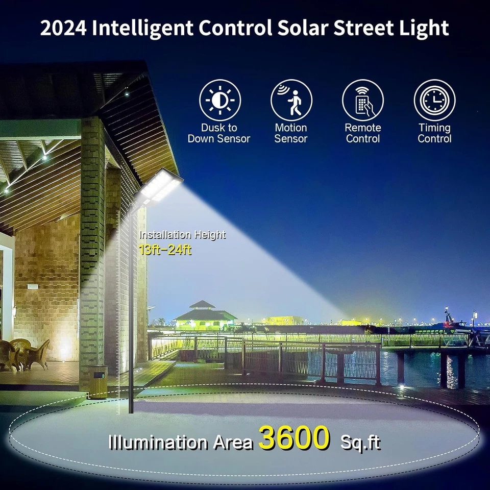 4800W 360000 Lumens IP66 Solar Flood Light Motion Sensor Remote Control 2 Pack - Image 2 of 4