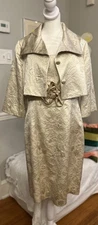 Rickie Freeman Teri Jon Brocade Gold Mother Of Bride Evening Dress Jacket 12 NWT
