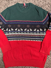 Tommy Hilfiger Boys Sweater 6-7Y Fair Isle Christmas Knit Crewneck Cotton