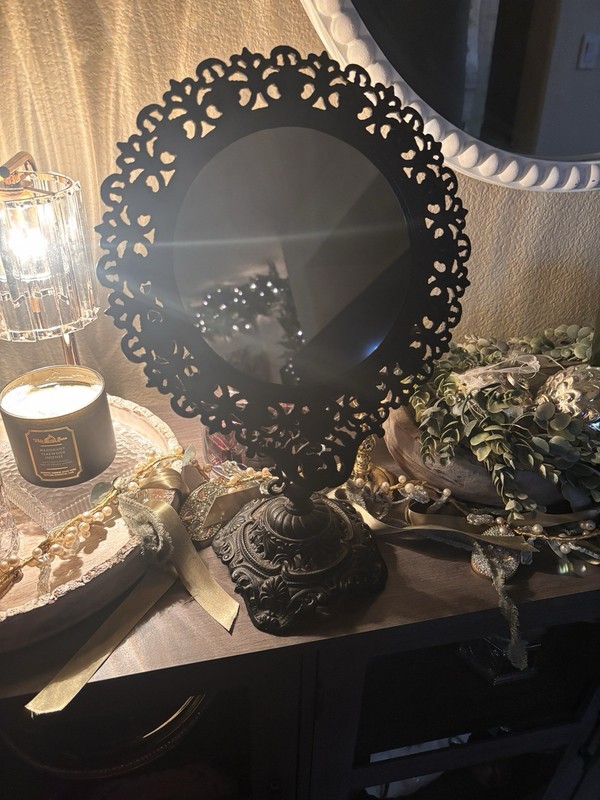 Vintage Victorian Gothic Black Cast Iron Unique Vanity Mirror Art Nouveau