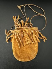 Vintage Bohemian 1970's Suede Drawstring Bag/Pouch with Fringe