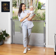Perma Child Safety Retractable Baby Gate 41" Tall x 71  Wide, Mesh, Stairs GRAY