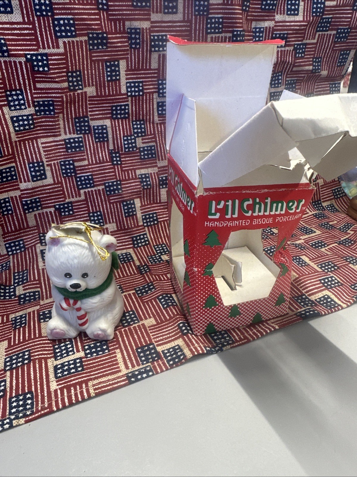 Vintage Lil Chimers Christmas Ornament Jasco Bisque Porcelain Polar Bear Bell