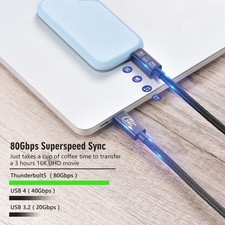 USB4.0 USB C Charging Cable Support 16K Video Transfer Cord 80Gbps Fast Speed