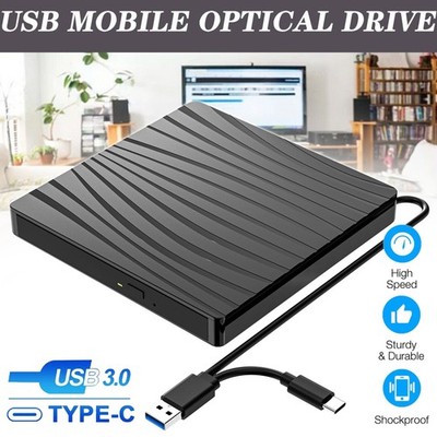 Externes CD DVD Laufwerk Tragbar DVD Brenner Optical Drive mit USB 3.0 & Type-C