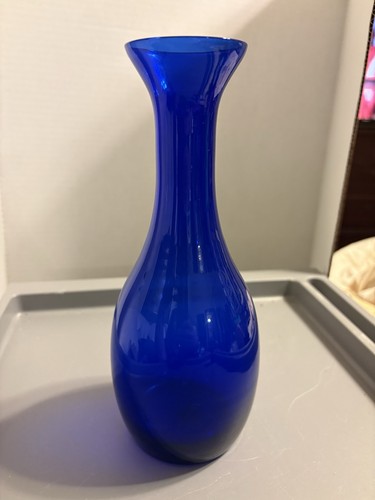 Vintage Hand Blown Cobalt Blue Bottle Decanter 10" w/ Stopper Mid Century - Picture 5 of 10