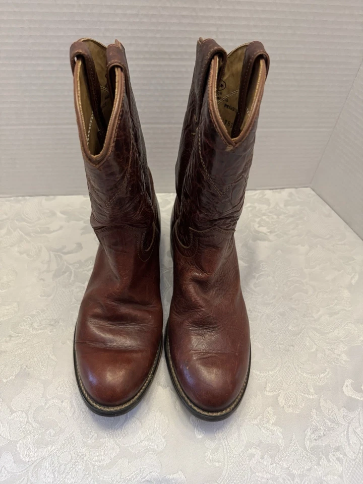 Botas de Vaquero Justin Junior Niños Talla 2D Redwood Roper Cuero Western Vintage Foto 2 de 4