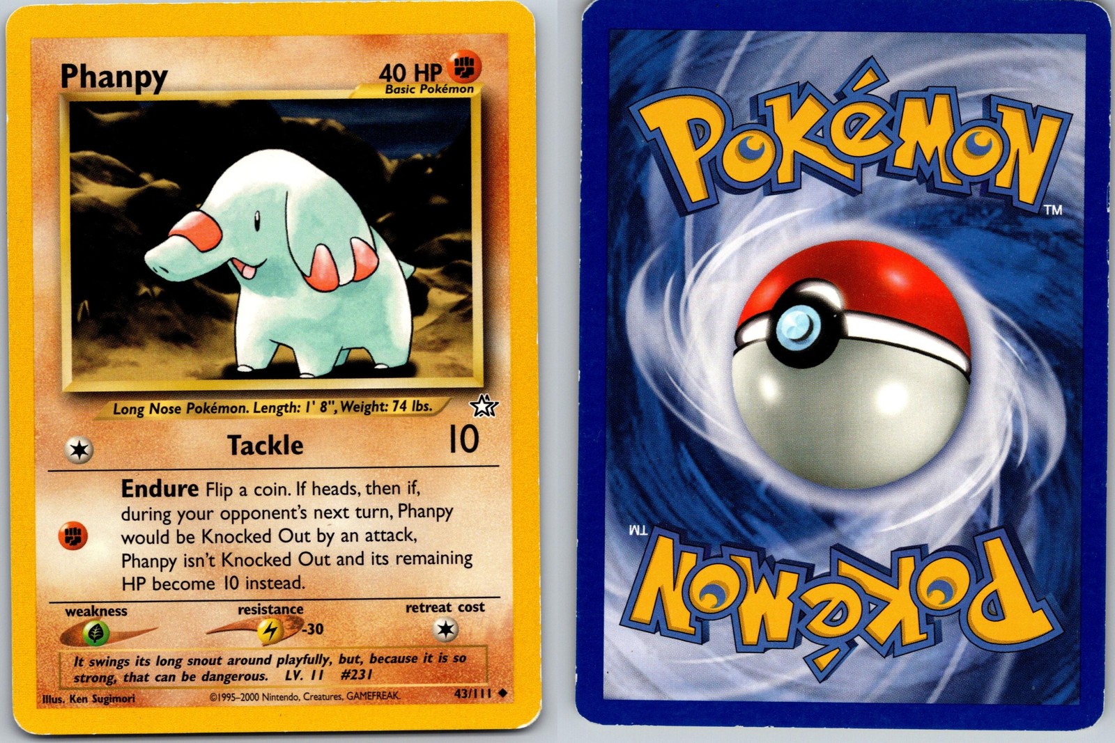 PHANPY POKEMON NEO GENESIS 43/111 UNCOMMON HP UNLIMITED