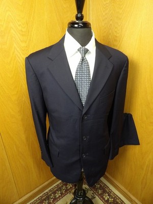 Hemiajani Hong Kong Mens Suit 42r 36 X 29 Navy Blue Wool Full Canvas B6-#5