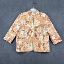 Alfred Dunner Jacket Womens 20 Peach Floral Jacquard Open Front 3/4 Sleeve Lined
