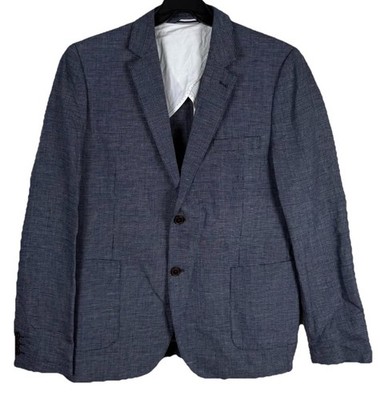 Frank and Oak Blazer Mens 44 Blue 100% Linen Laurier Fit Unstructured Sport Coat
