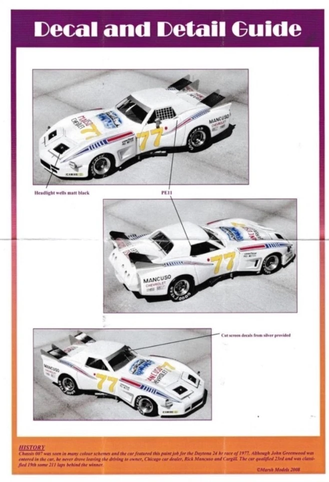 1-43 Chevrolet Coevette GREENWOOD 24h Daytona '77 #77 resin kit Marsh V02k - Immagine 3 di 4