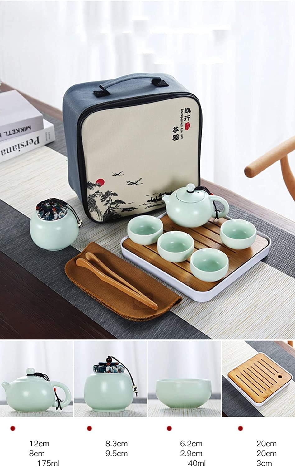 Ceramic Kungfu Tea Set Travel Tea Set with Portable Teapot/Teacups/Tea Canister/