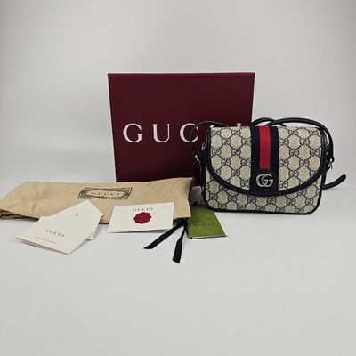 GUCCI Ophidia Mini $1850 Beige And Blue GG Canvas Shoulder Bag New
