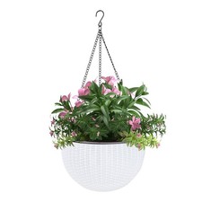 11" Round Self-Watering Hanging Basket Planter Pot with Water Indicator - White