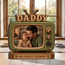 Personalized Printed Wooden Retro TV Picture Frame: Daddy Photo Display